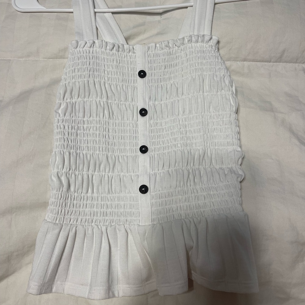 white ruffle tank top with buttons